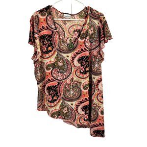 Vintage Fashion Bug Top Womens 3X 24 Y2K Boho Pink Paisley Asymmetrical Necklace